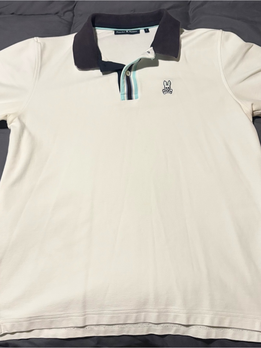 Psycho Bunny Men's Cream Polo with Dark Contrast Collar size 6